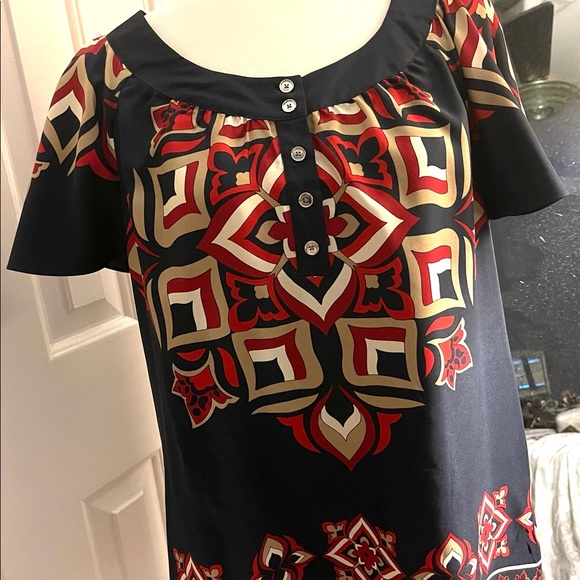 Michael Michael Kors Navy print silk top Medium - Picture 3 of 12